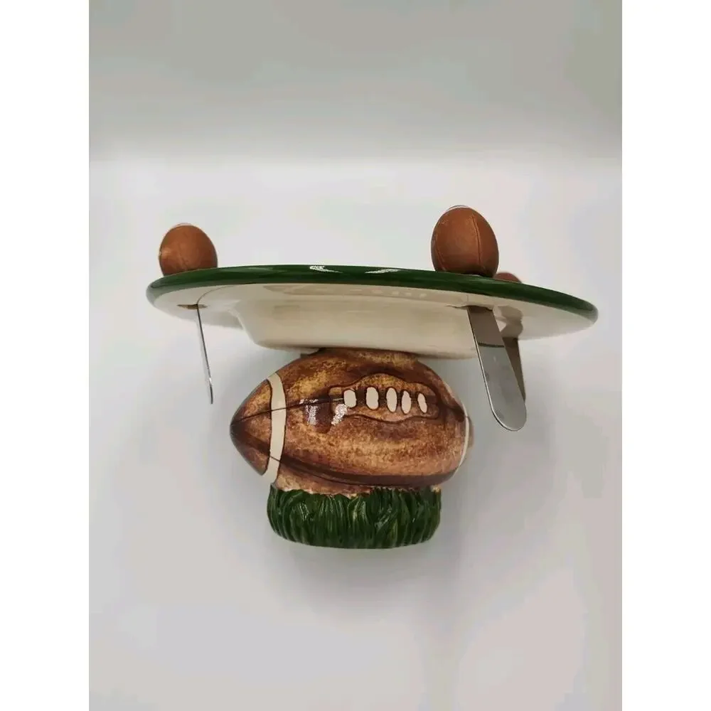 Ceramic Football Serving‎ Dish Cheeseball with Spread Knives 